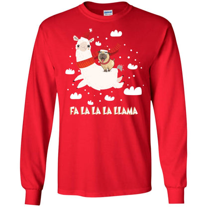 Fa La La La Llama With Pug X-mas Gift Shirt Red