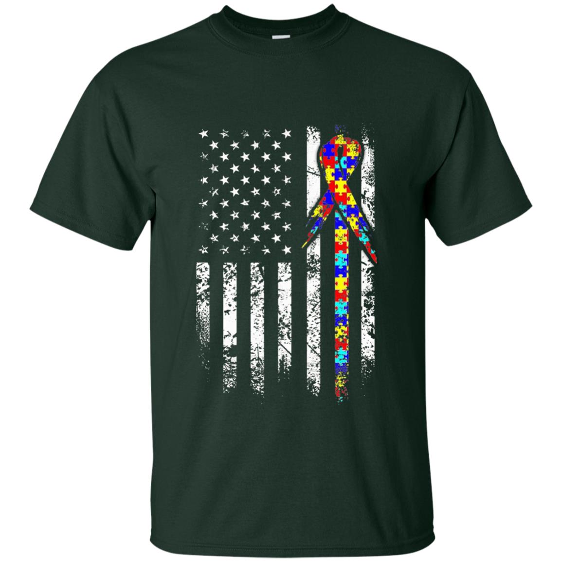 American Flag Distressed Autism Awareness T-shirt Forest