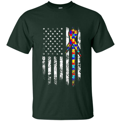 American Flag Distressed Autism Awareness T-shirt Forest