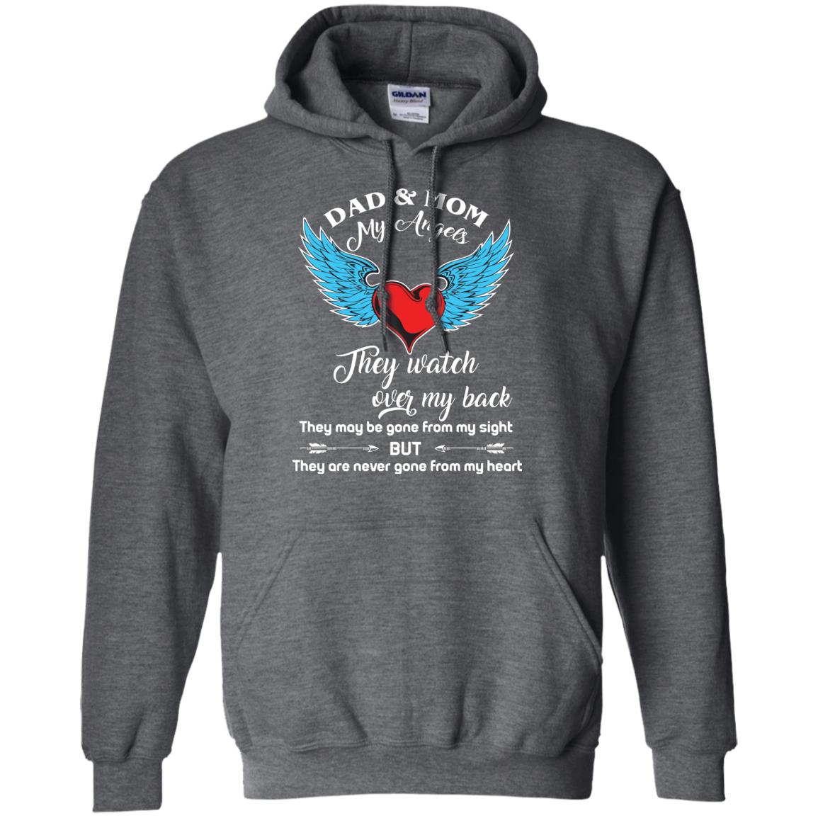 Dad And Mom My Angels They Watch Over My Back Family T-shirt Dark Heather