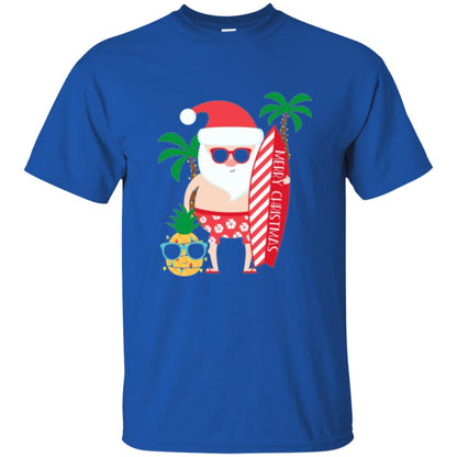 Christmas T-shirt Santa Claus Surfing Hawaiian Royal