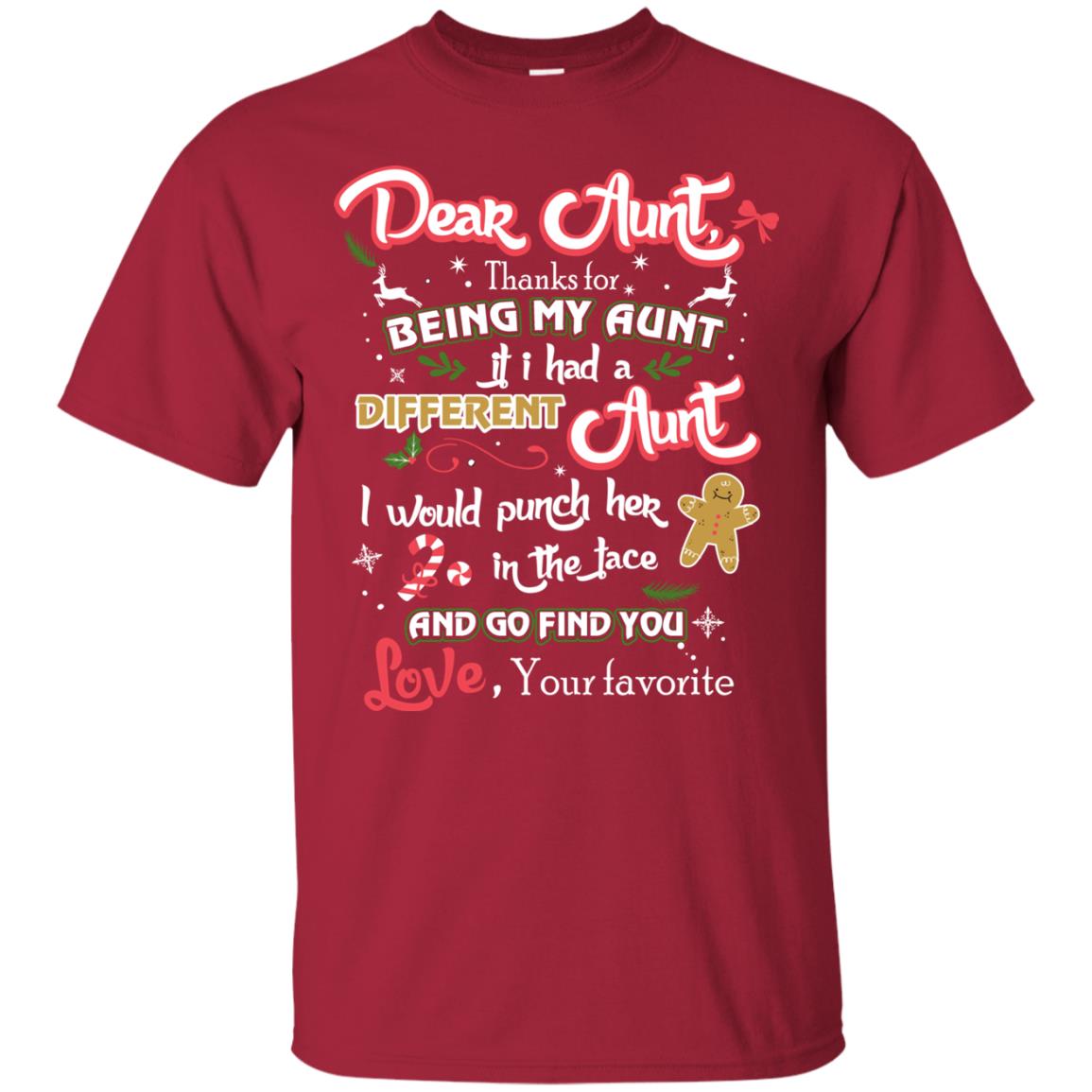 Dear Aunt Thank For Being My Aunt Christmas Holiday T-shirt Cardinal