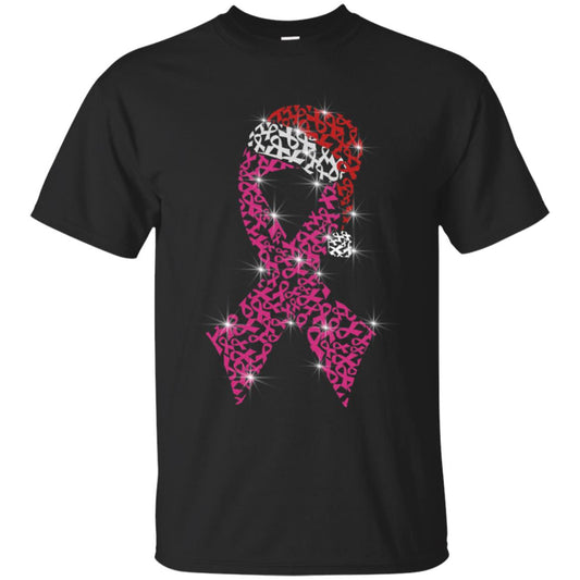 Pink Ribbon With Santa Hat Breast Cancer Awareness X-mas Gift Shirt Black