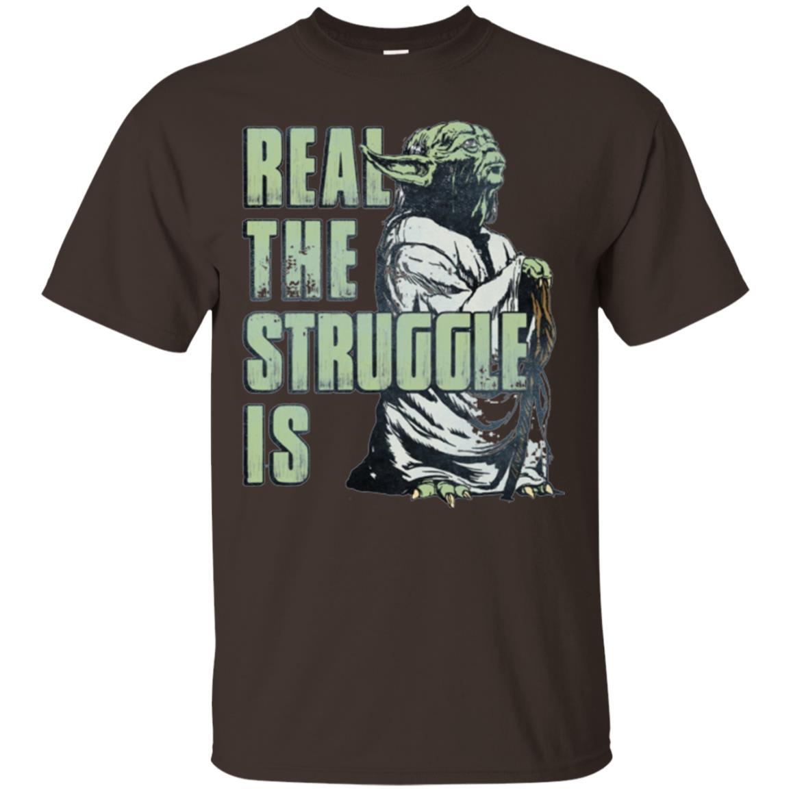 Film T-shirt Star Wars Yoda Real The Struggle Is Graphic Dark Chocolate