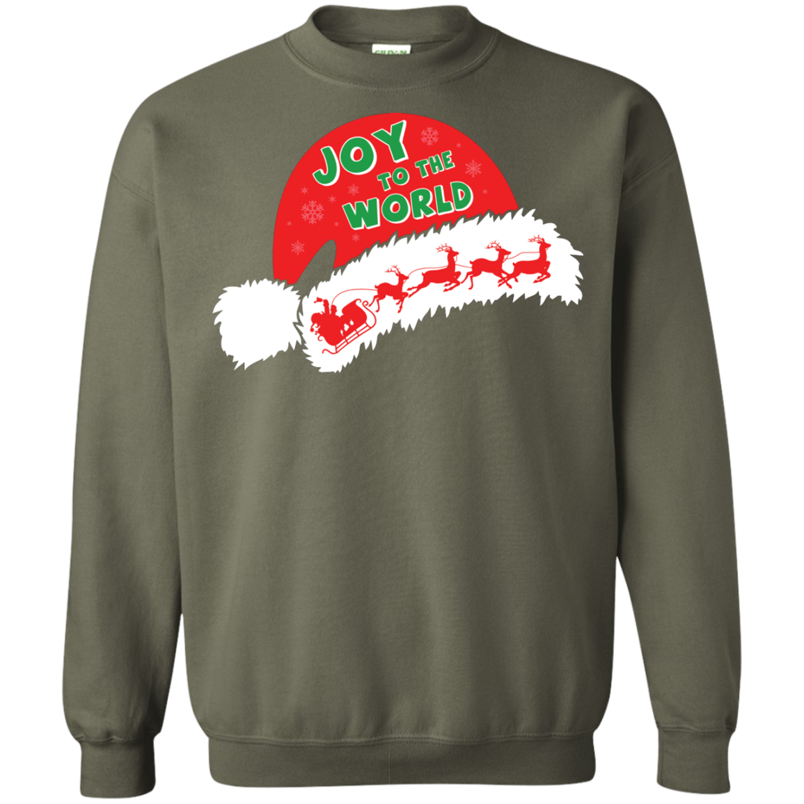 Christmas T-shirt Joy To The World Military Green