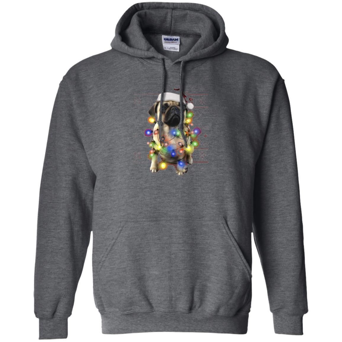 Dog Lover T-shirt Ugly Sweater Photoreal Christmas Lights Pug Graphic Dark Heather