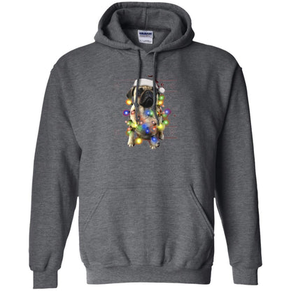 Dog Lover T-shirt Ugly Sweater Photoreal Christmas Lights Pug Graphic Dark Heather