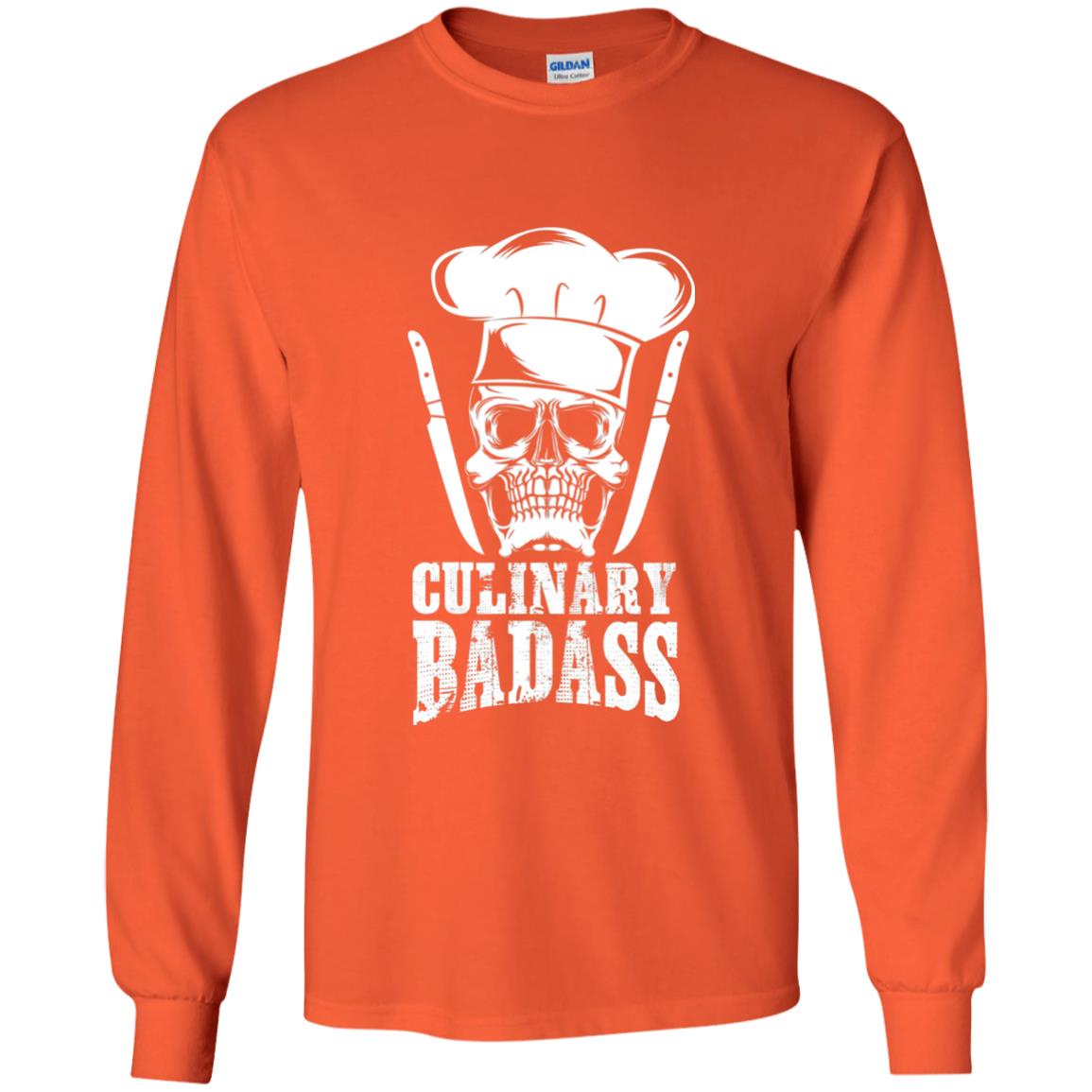 Culinary Badass Funny Chef Skull Knifes Cooking Tshirt Orange