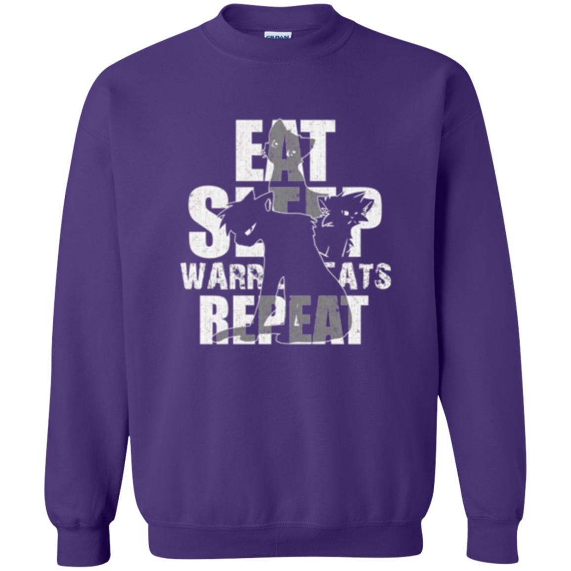 Cat Lover T-shirt Eat Sleep Warrior Cats Repeat Purple