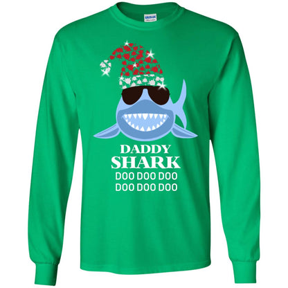 Daddy Shark With Santa Claus Hat Merry X-mas Family Shark Gift Shirt Irish Green