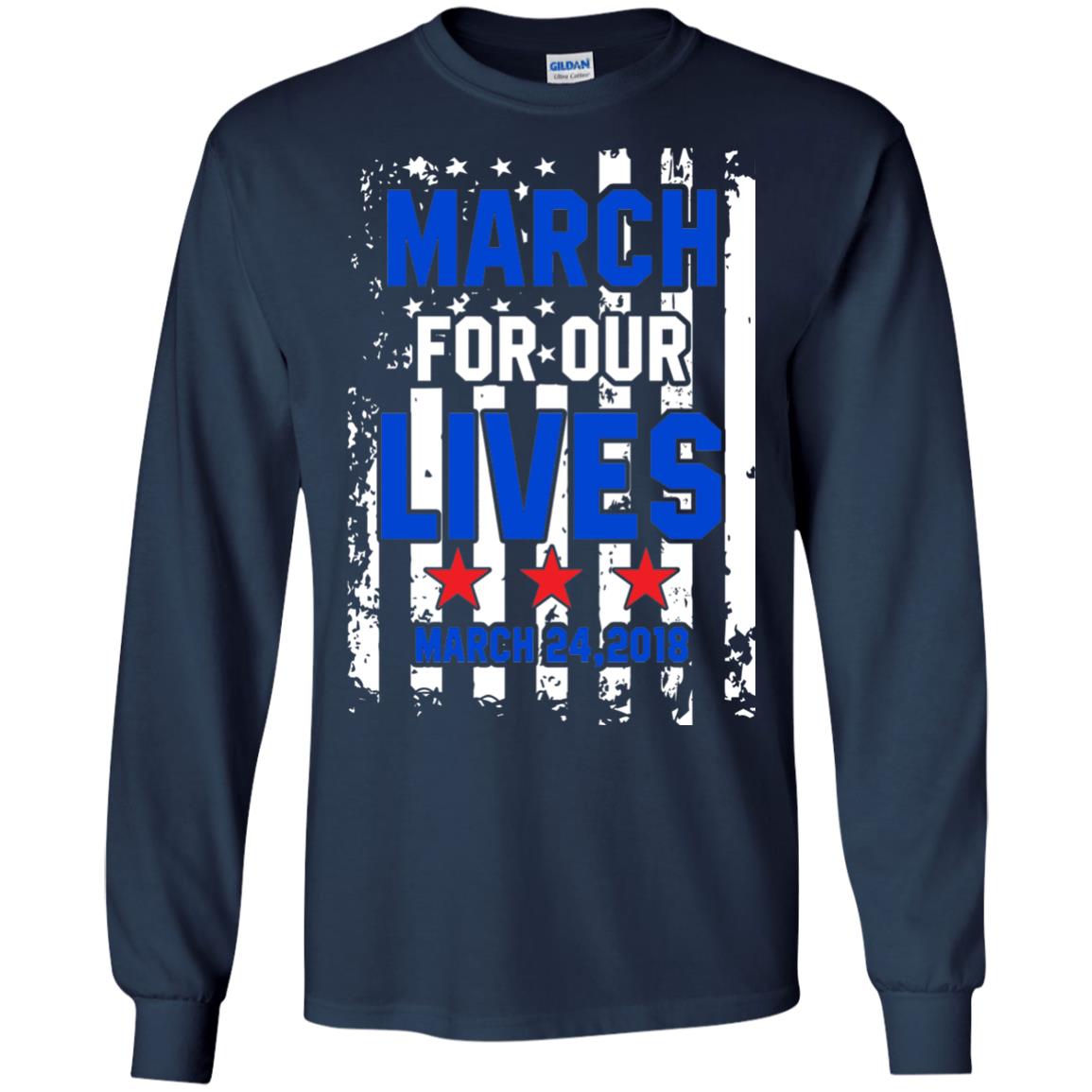 March For Our Lives With American Flag Gun Control T-shirt Navy