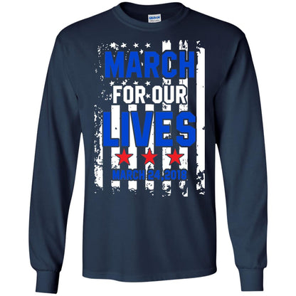 March For Our Lives With American Flag Gun Control T-shirt Navy