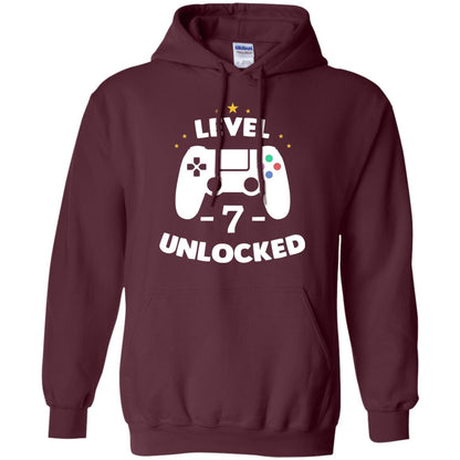 Level 7 Unlocked Gamer Seventh Birthday Party Shirt Maroon