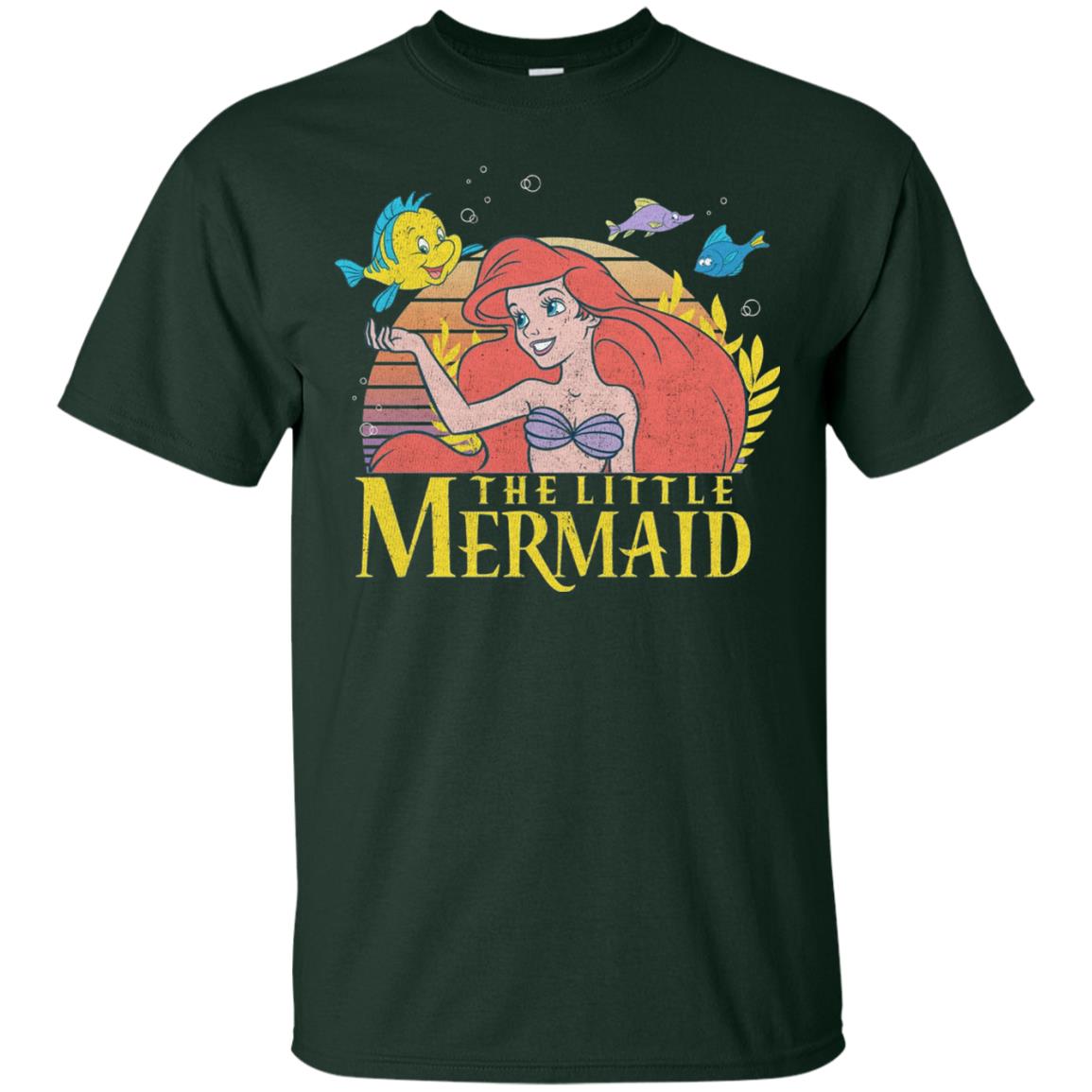 Cartoon T-shirt Mermaid Ariel Flounder Forest Green