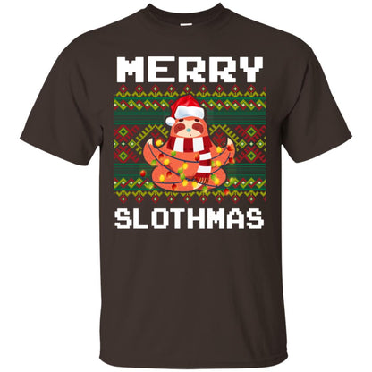 Merry Slothmas Funny Sloth Lovers Ugly Sweater X-mas Gift Shirt Dark Chocolate
