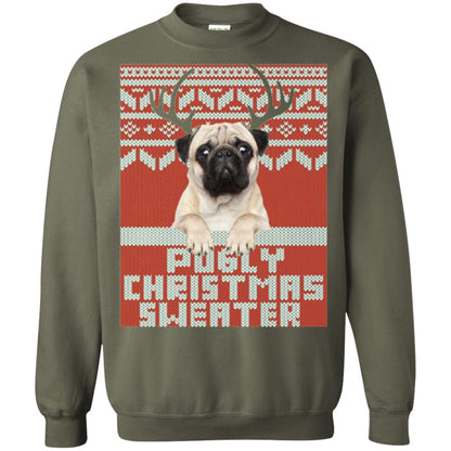 Dog Lovers T-shirt Pugly Christmas Sweater Military Green