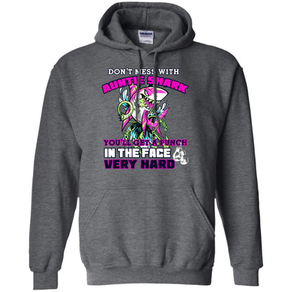 Don't Mess With Auntie Shark You'll Get A Punch In The Face Very Hard Family Shark Shirt Dark Heather