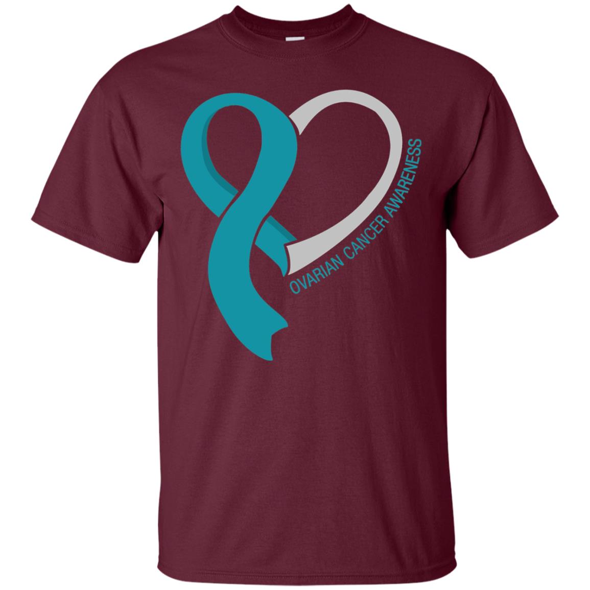 Ovarian Cancer Teal Heart Ribbon Awareness Ovarian Cancer T-shirt Maroon