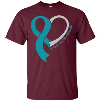 Ovarian Cancer Teal Heart Ribbon Awareness Ovarian Cancer T-shirt Maroon