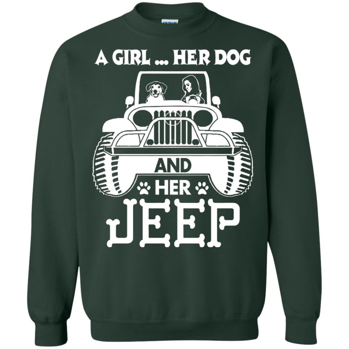 Dog Lover T-shirt A Girl Her Dog And Her Jeep Forest Green