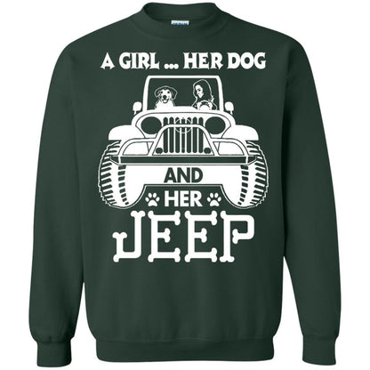 Dog Lover T-shirt A Girl Her Dog And Her Jeep Forest Green