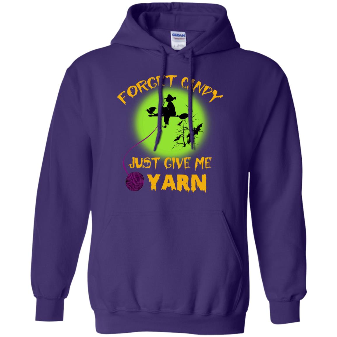 Forget Candy Just Give Me Yarn Crocheting Witches Halloween Shirt Purple