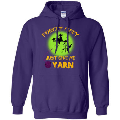 Forget Candy Just Give Me Yarn Crocheting Witches Halloween Shirt Purple