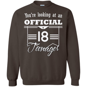 You're Looking At An Official 18 Teenager 18th Birthday ShirtG180 Gildan Crewneck Pullover Sweatshirt 8 oz.