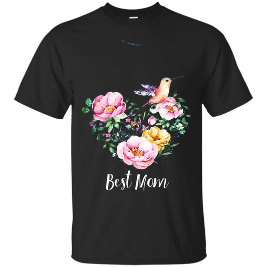 Best Mom Hummingbird Flower Heart Mommy Shirt Black