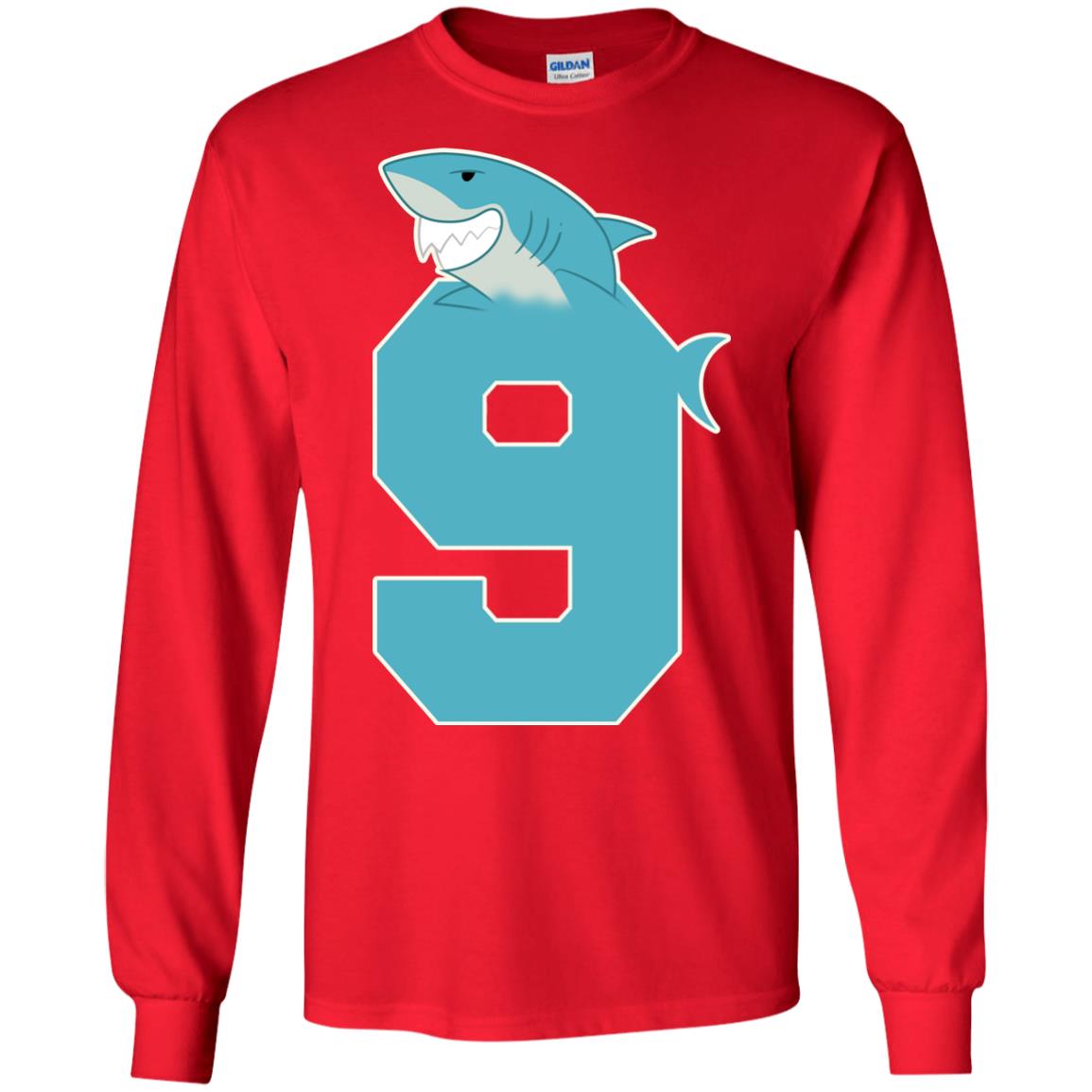 9th Birthday Shark Party Shirt Red