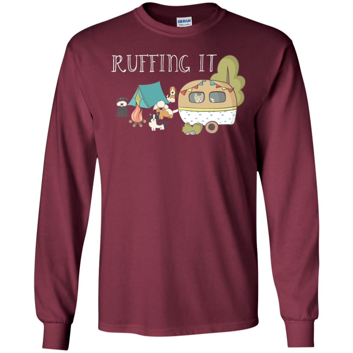 Ruffing It Camping With Dogs Camper T-shirt Maroon