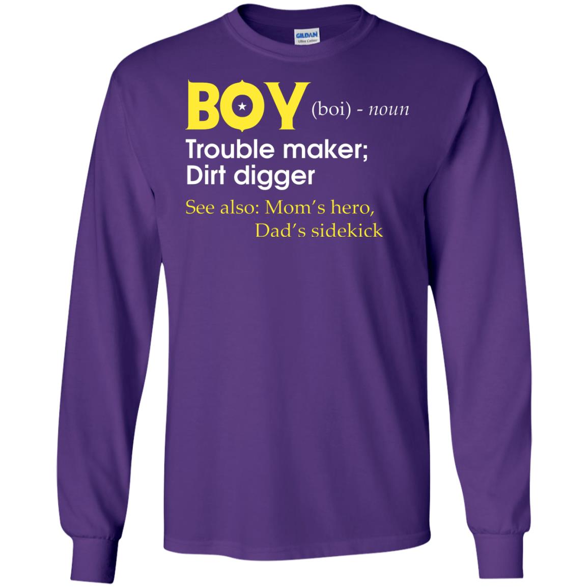 Boy Definition Trouble Maker Dirt Digger Shirt Purple