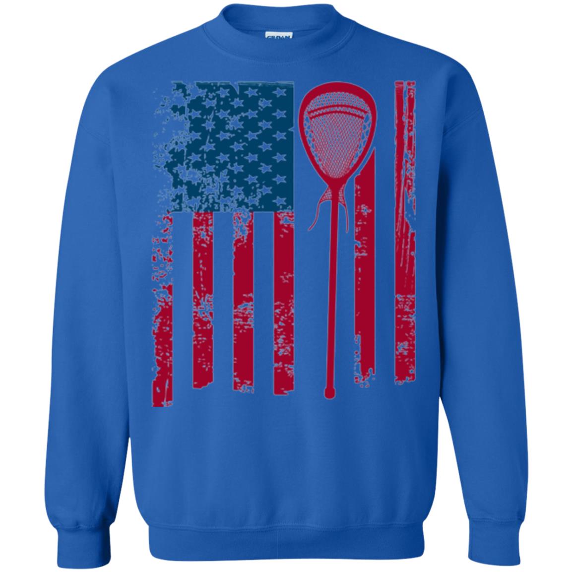 Lacrosse Player T-shirt Lacrosse American Flag Stick Royal
