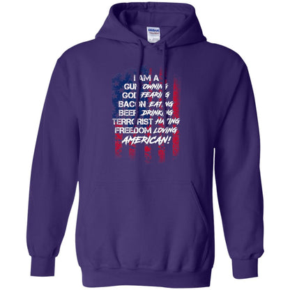 Military T-shirt I Am A Gun Owning God Fearing Bacon Eating Purple
