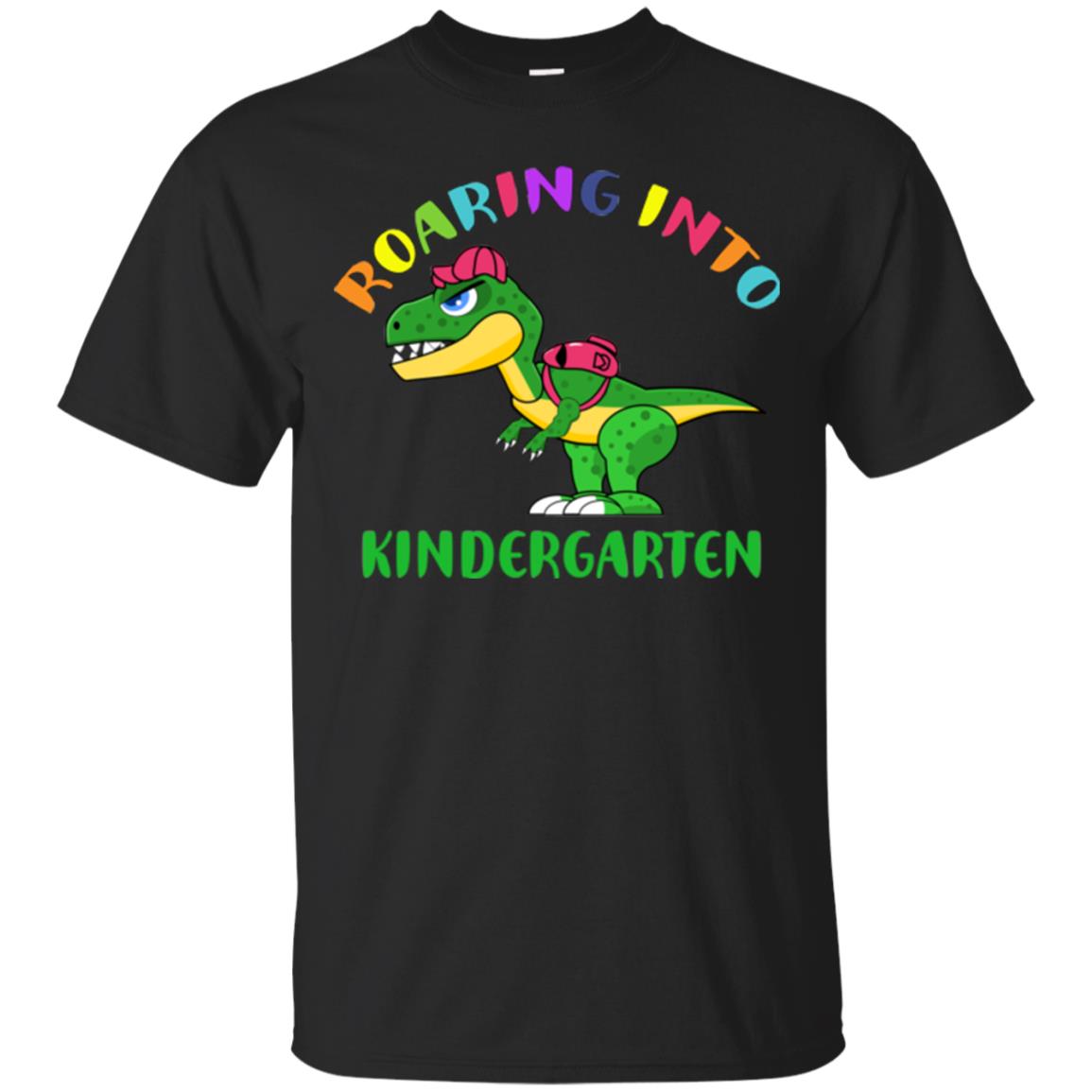 Roaring Into Kindergarten Happy First Day Of School Shirt Black
