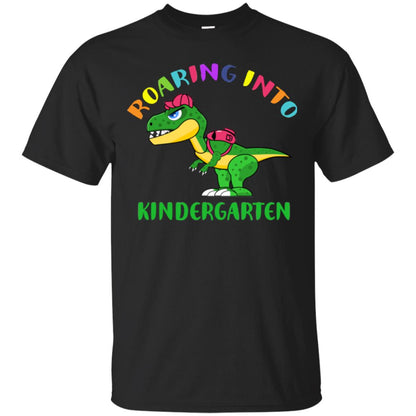 Roaring Into Kindergarten Happy First Day Of School Shirt Black