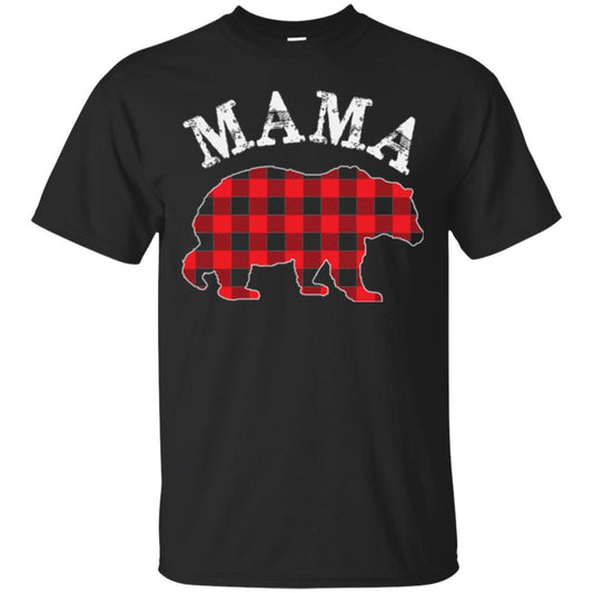 Mama T-shirt Red Plaid Mama Bear Black