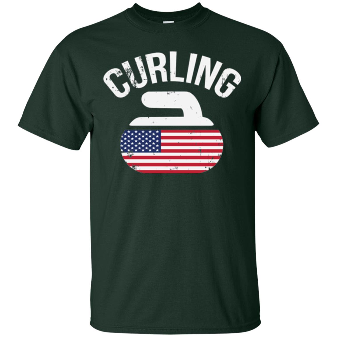 Usa Red White And Blue American Flag Curling Stone T-shirt Forest