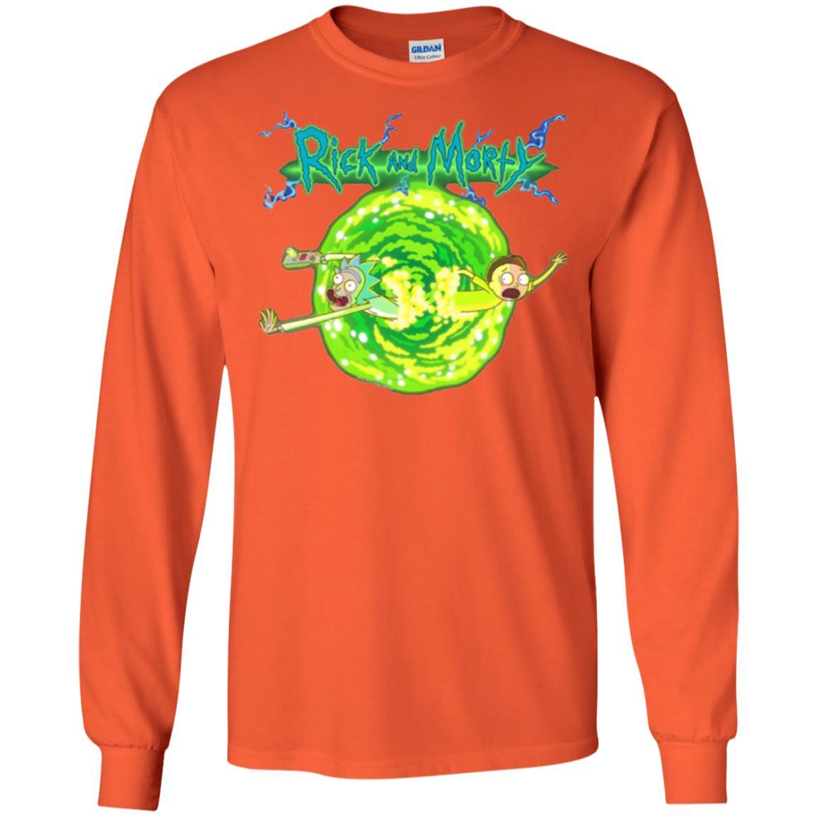 Rick Morty T-shirt Portal Glow Lightning Logo Orange