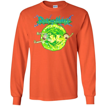 Rick Morty T-shirt Portal Glow Lightning Logo Orange