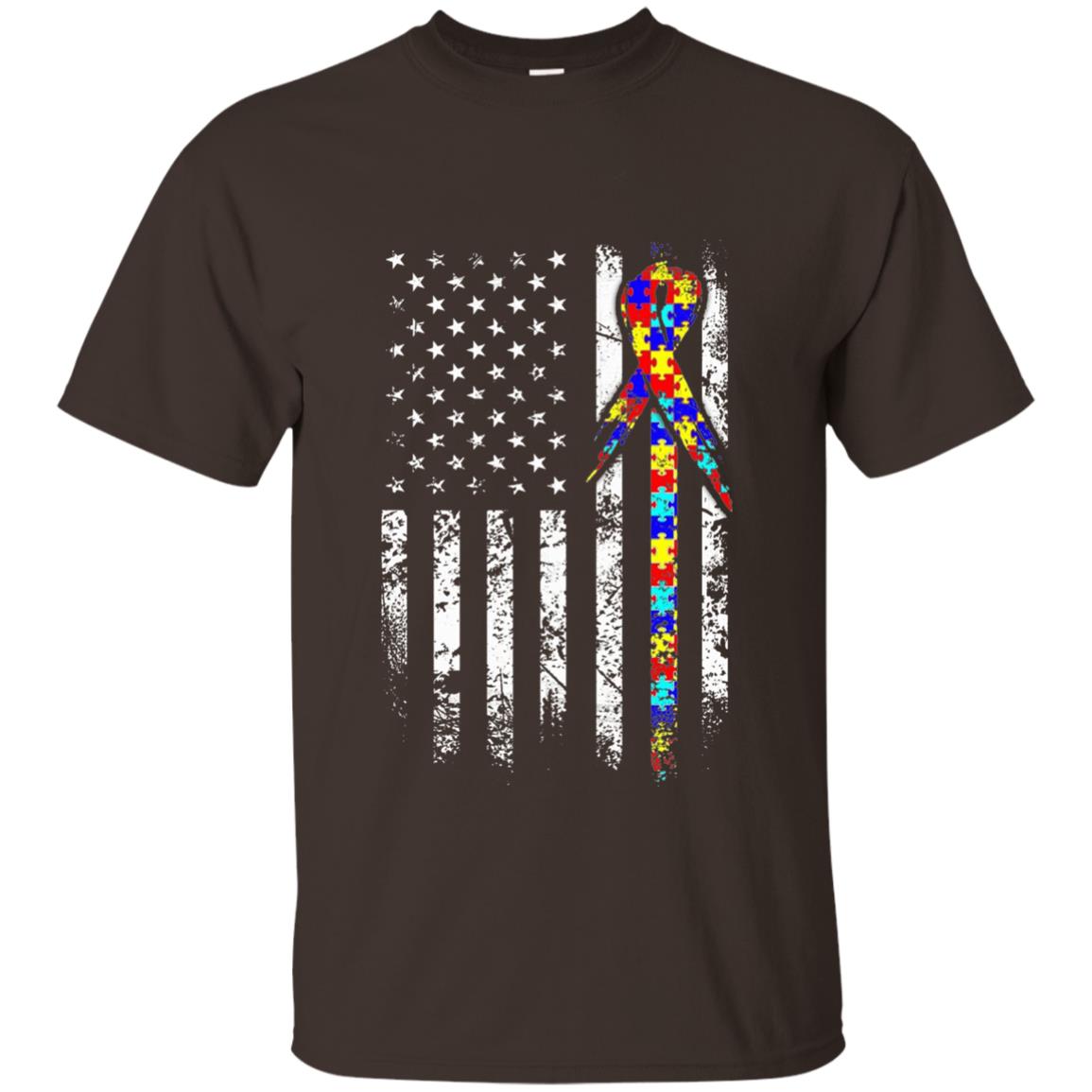 American Flag Distressed Autism Awareness T-shirt Dark Chocolate
