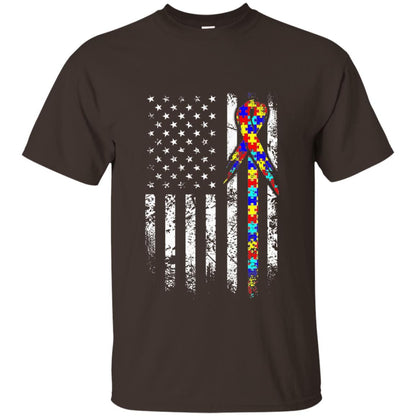 American Flag Distressed Autism Awareness T-shirt Dark Chocolate