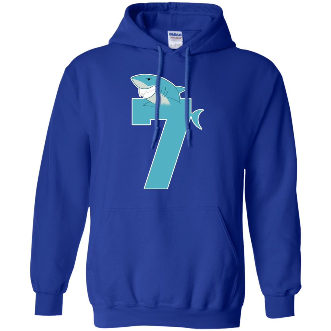 7th Birthday Shark Party Shirt Royal