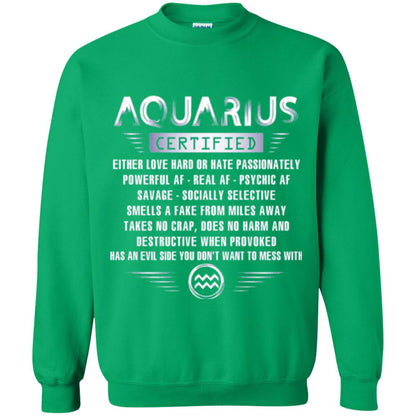 Aquarius Certified Either Love Hard T-shirt Irish Green