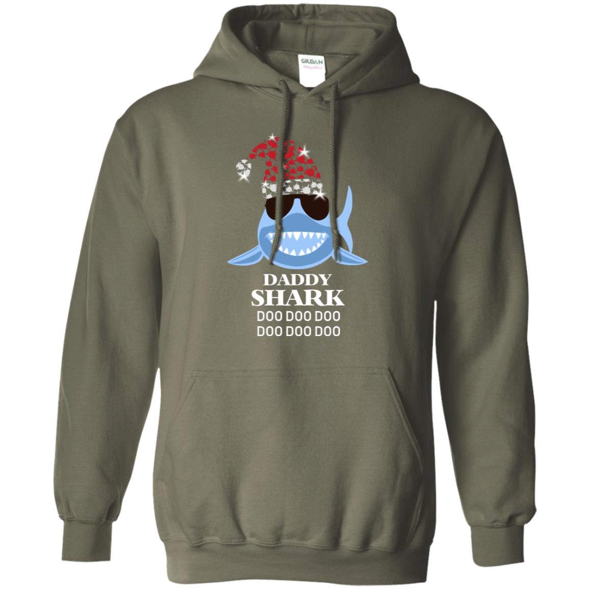 Daddy Shark With Santa Claus Hat Merry X-mas Family Shark Gift Shirt Military Green