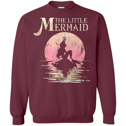 Cartoon T-shirt The Little Mermaid Ariel Rock Moon Silhouette Maroon