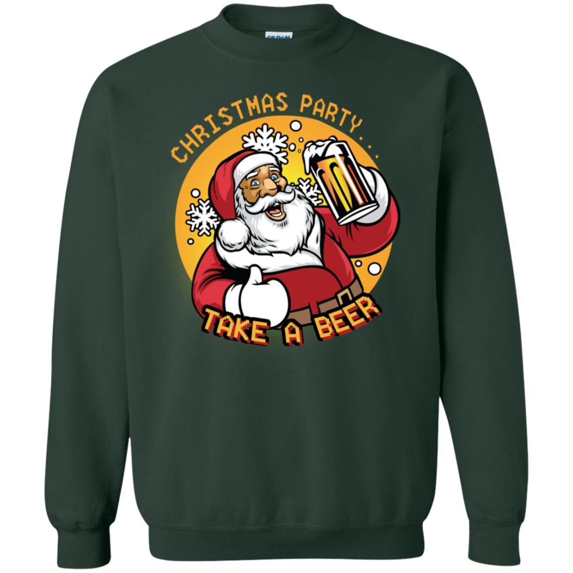Christmas Party Take A Beer Santa X-mas Gift Shirt Forest Green
