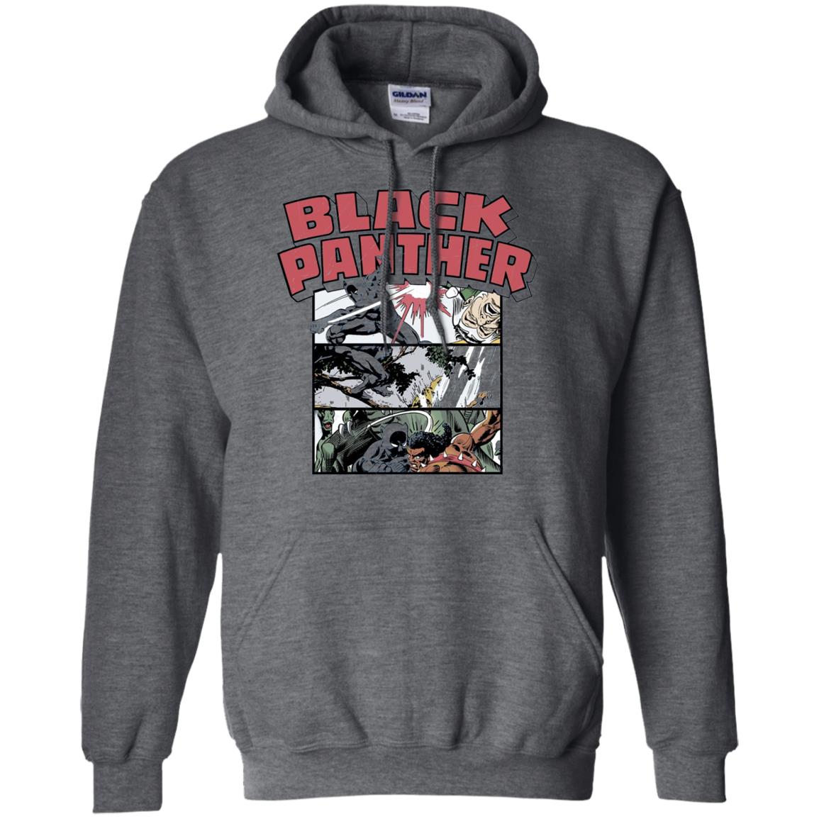 Black Panther Retro Comic Stacked Panel Art T-shirt Dark Heather