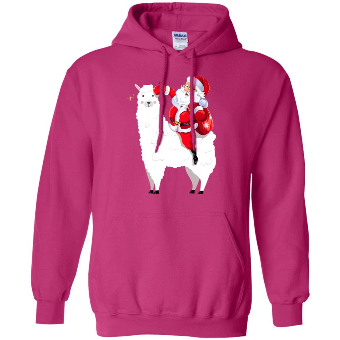 Alpaca Llama And Santa Claus X-mas Gift Shirt Heliconia