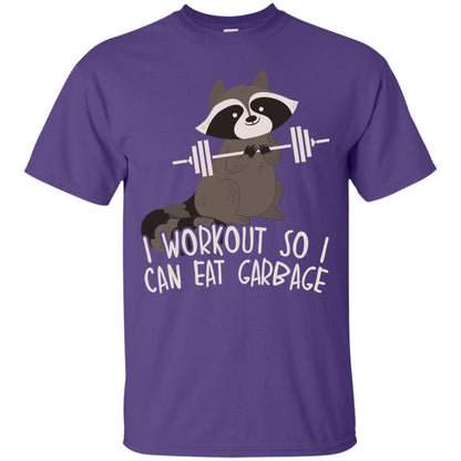 I Workout So I Can Eat Garbage Funny Fitness Raccoon Shirt For Gymer Purple